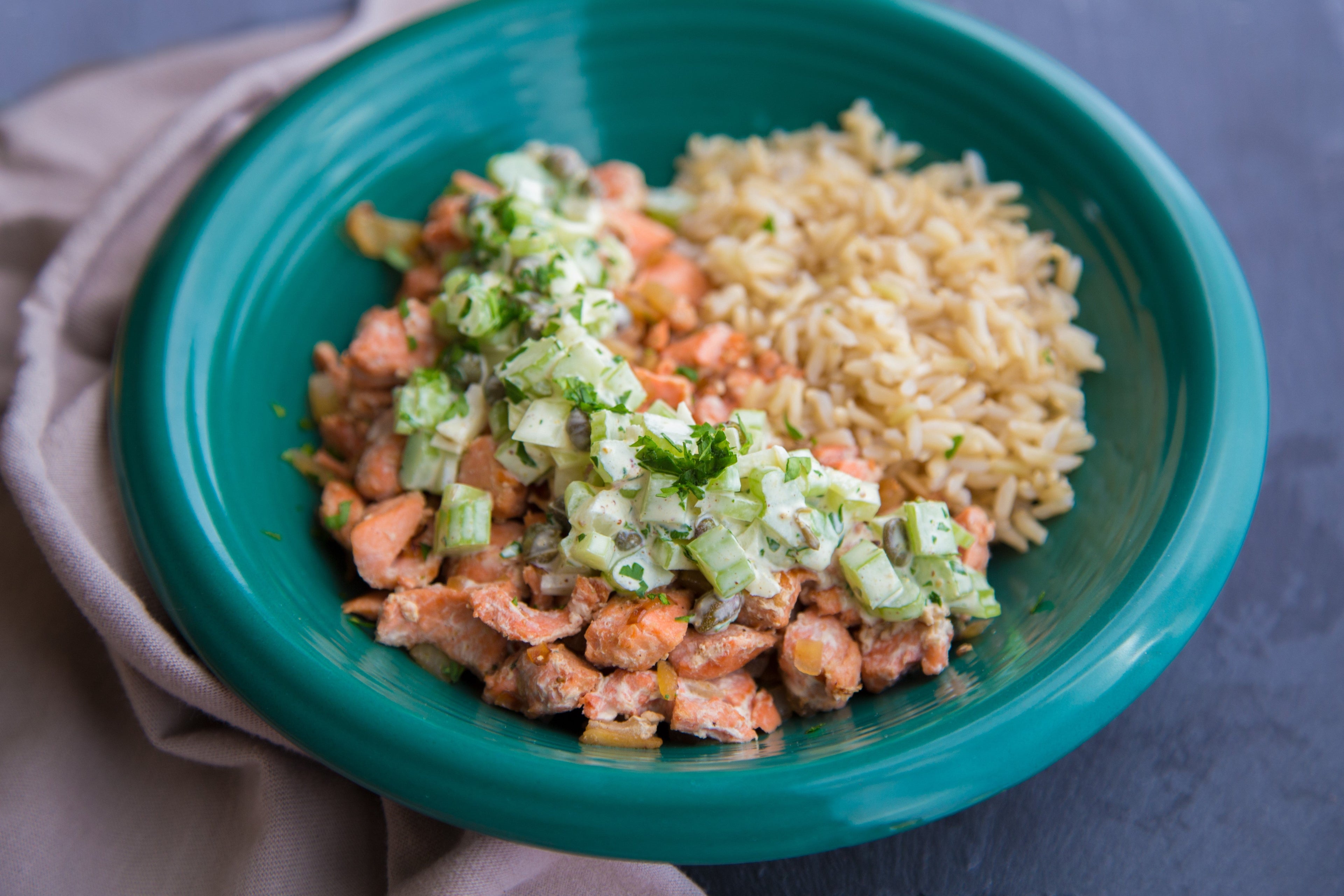 Wild-Caught Salmon with Celery Remoulade & Brown Basmati Rice