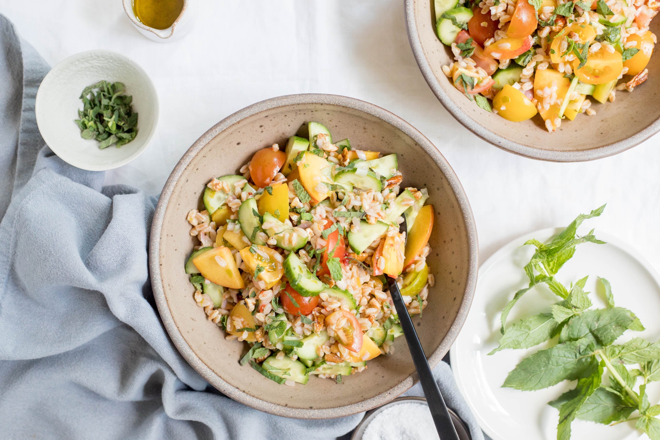 Cucumber-Peach Farro Salad with Lime & Fresh Mint