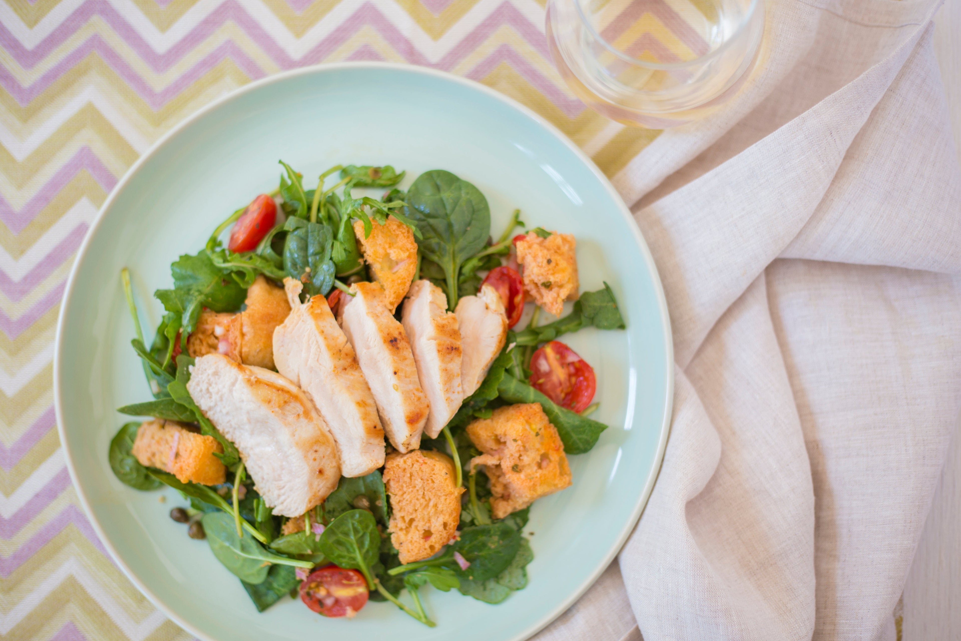Chicken Panzanella with Greens, Tomatoes & Sherry Dressing